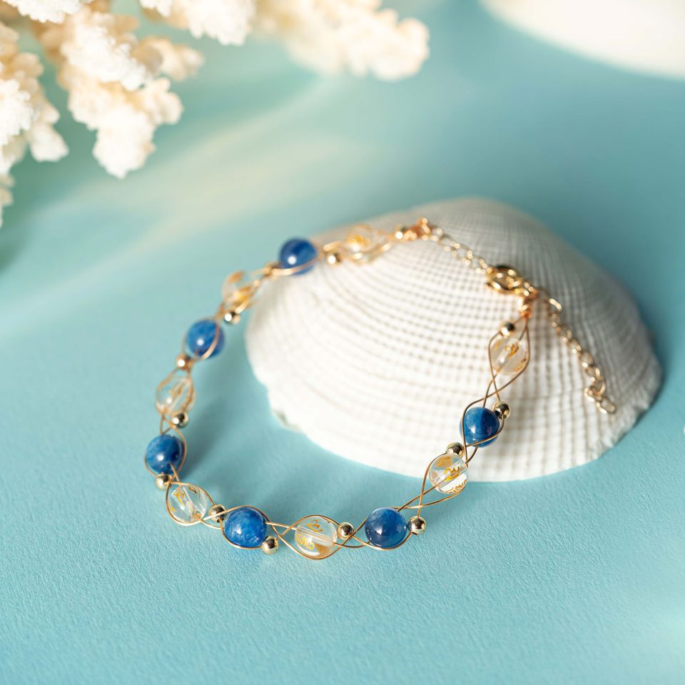 Kyanite Crystal with Gold Filigree Design Bracelet 蓝晶石金丝设计款手链