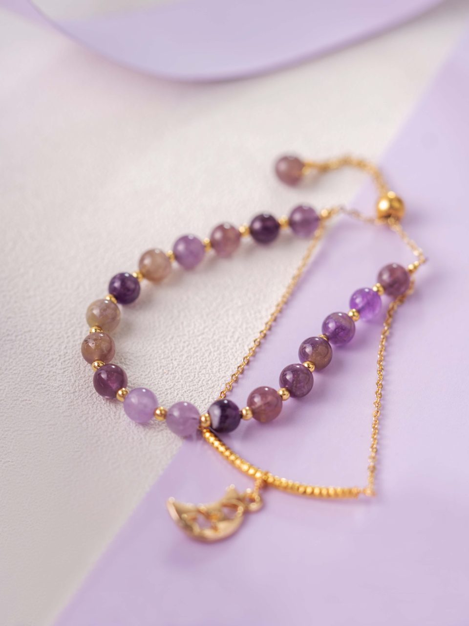 Natural Super 7 crystal with Moon Charm Double Layer Design Bracelet超七月亮吊饰设计手链