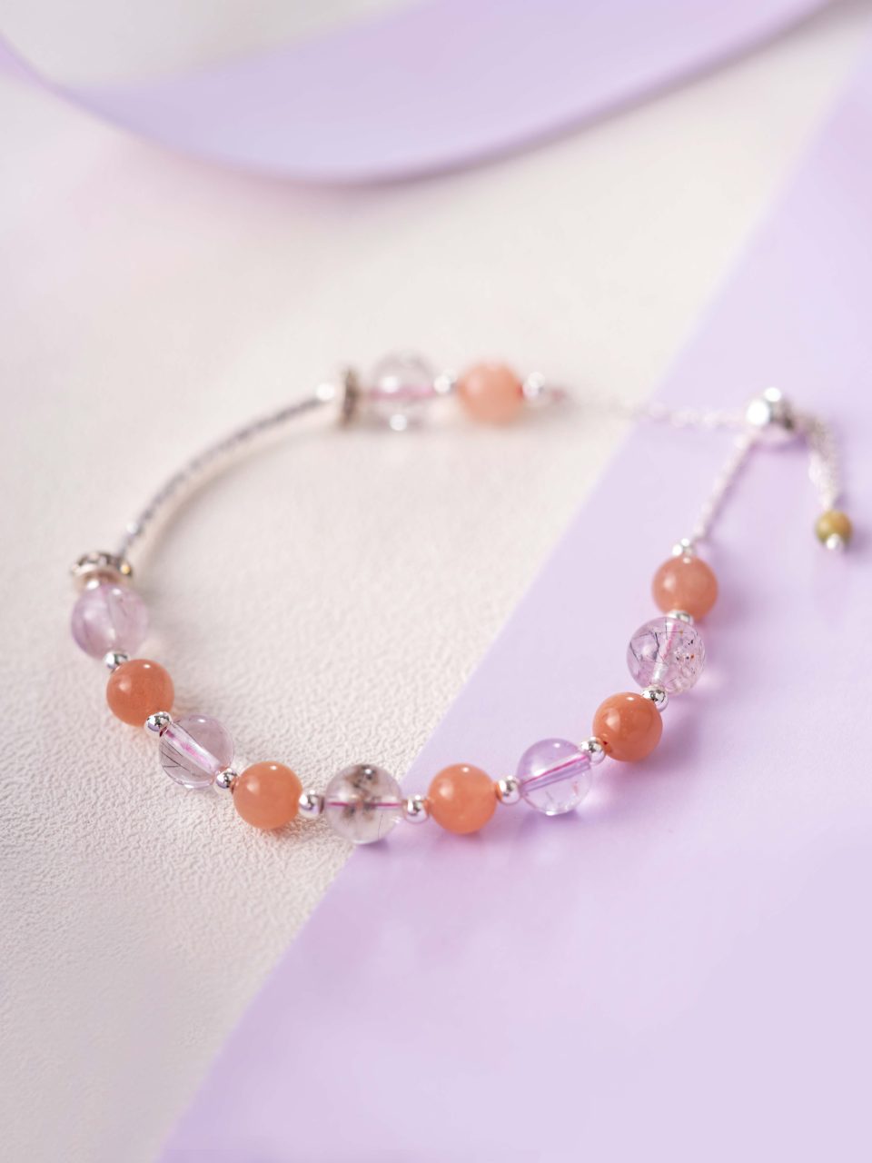超七太阳石设计手链 Natural Super 7 Orange Sun Stone Beads Round Design Bracelet