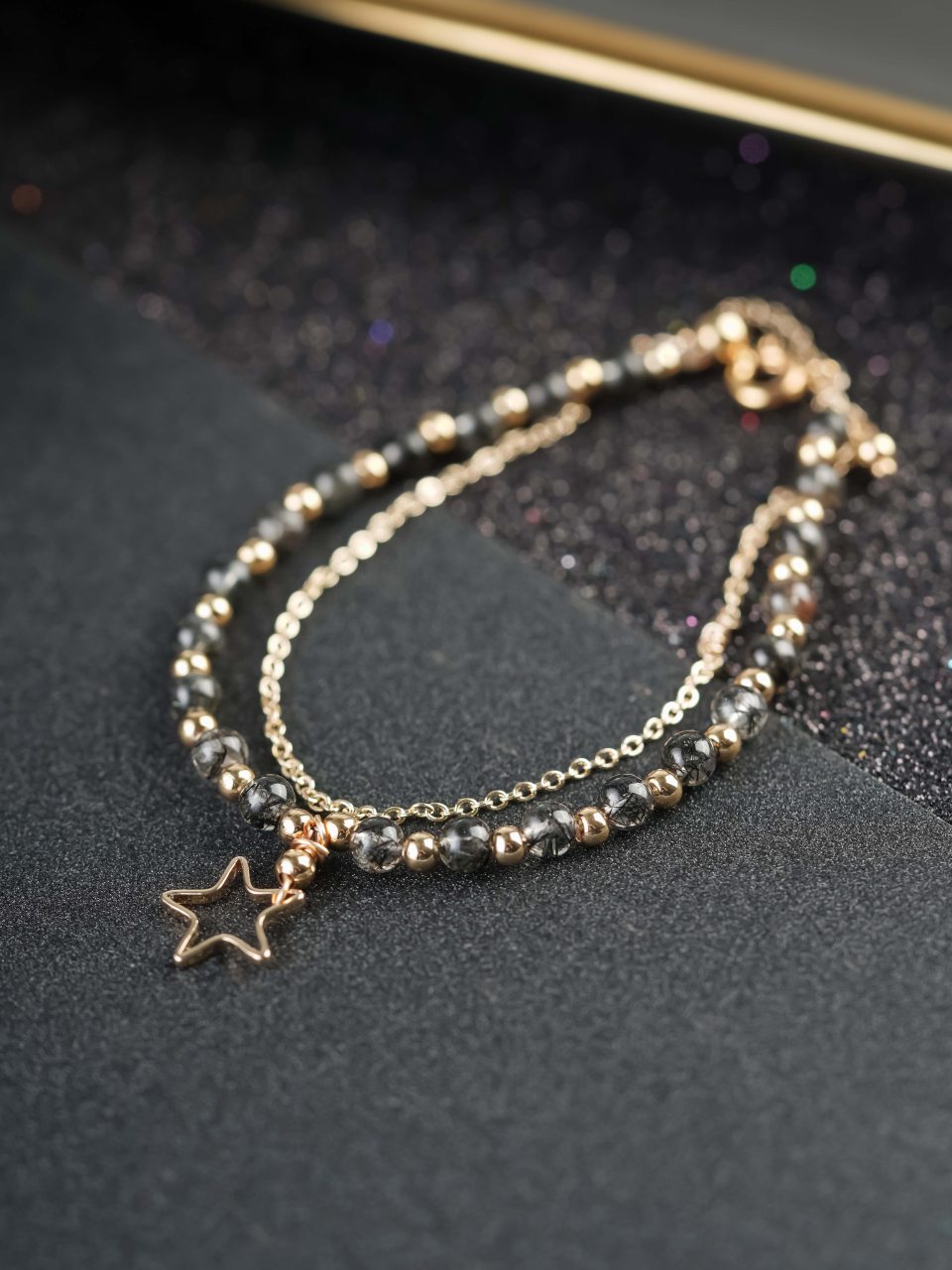 黑发晶星光设计款手链 Black Rutilated Quartz Starlight Double Layer Design Bracelet