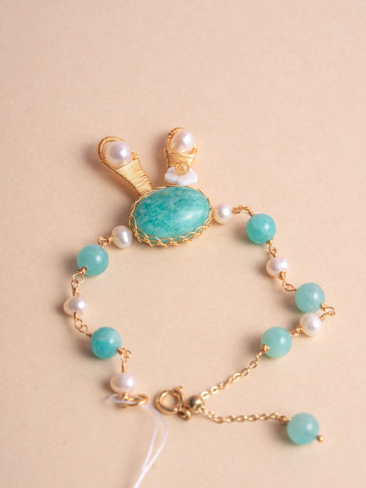 Tianhe Stone Sea Pattern Stone Rabbit Design 天河石海纹石兔兔设计
