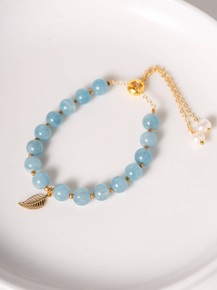 Sea Blue Aquamarine Gold Leaf Dripping Design 海蓝宝金叶滴流设计款