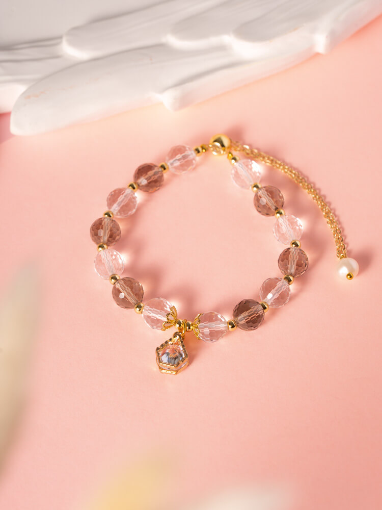 White Crystal Tea Crystal Teardrop Bracelet Design 白水晶茶晶泪滴手链设计