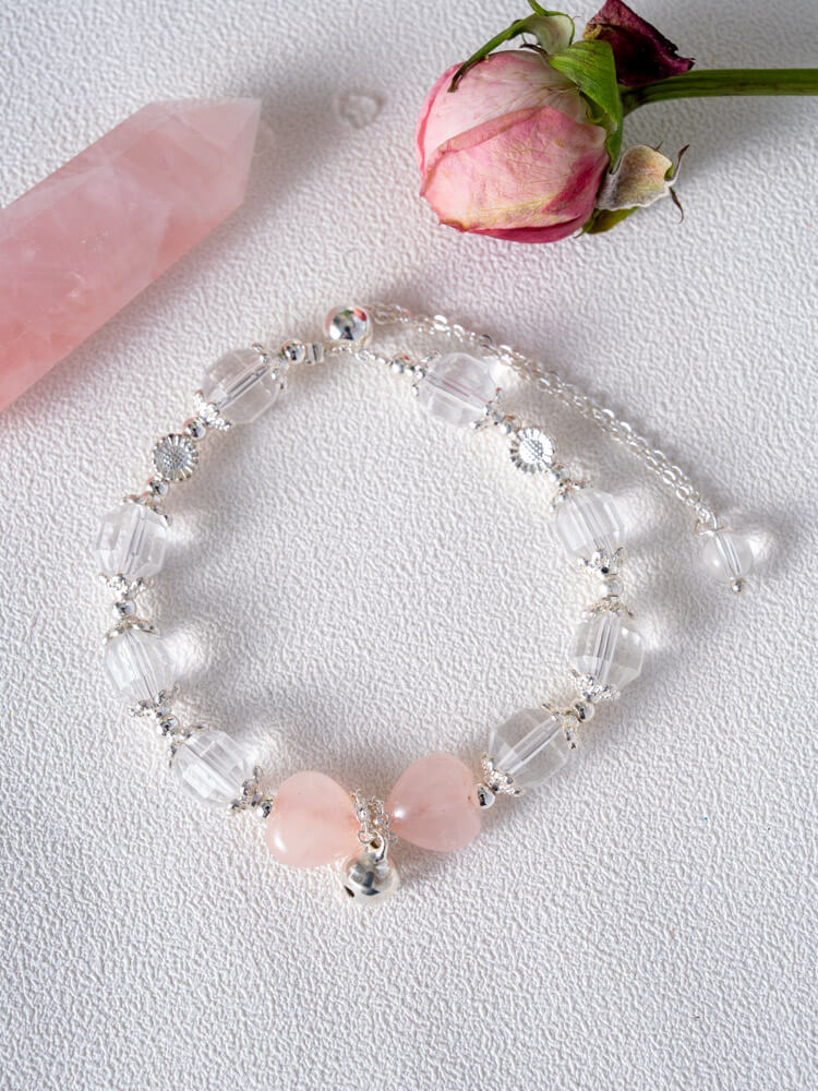 Faceted Clear Quartz and Rose Quartz Bracelet Design 白水晶切面粉晶手链设计