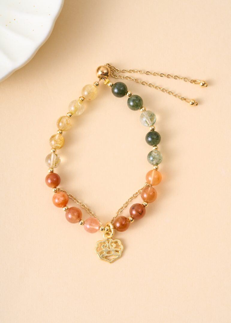 Designer Style Colorful Rutilated Quartz Bracelet with Ruyi Motif 彩发晶如意手链设计款