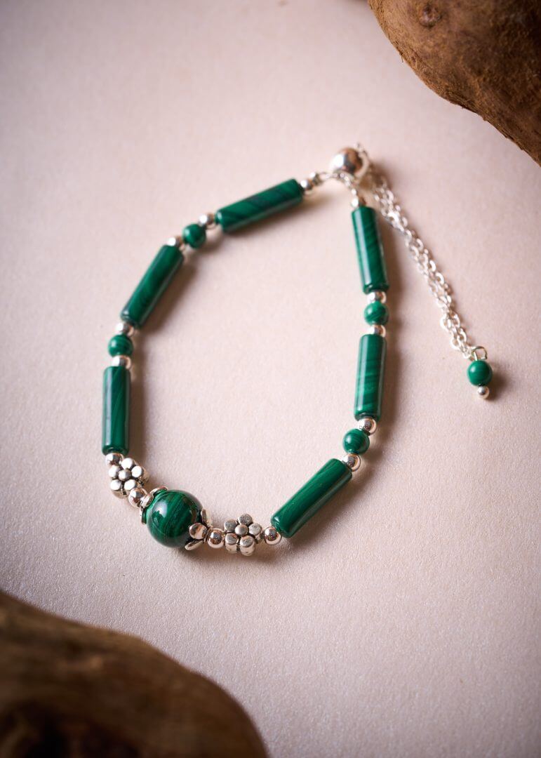 Designer Malachite Silver Bracelet 孔雀石银饰手链设计款
