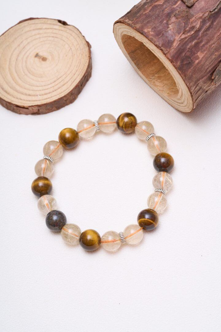 Tiger Eye and Golden Rutilated Quartz Design 虎眼石金发晶设计款