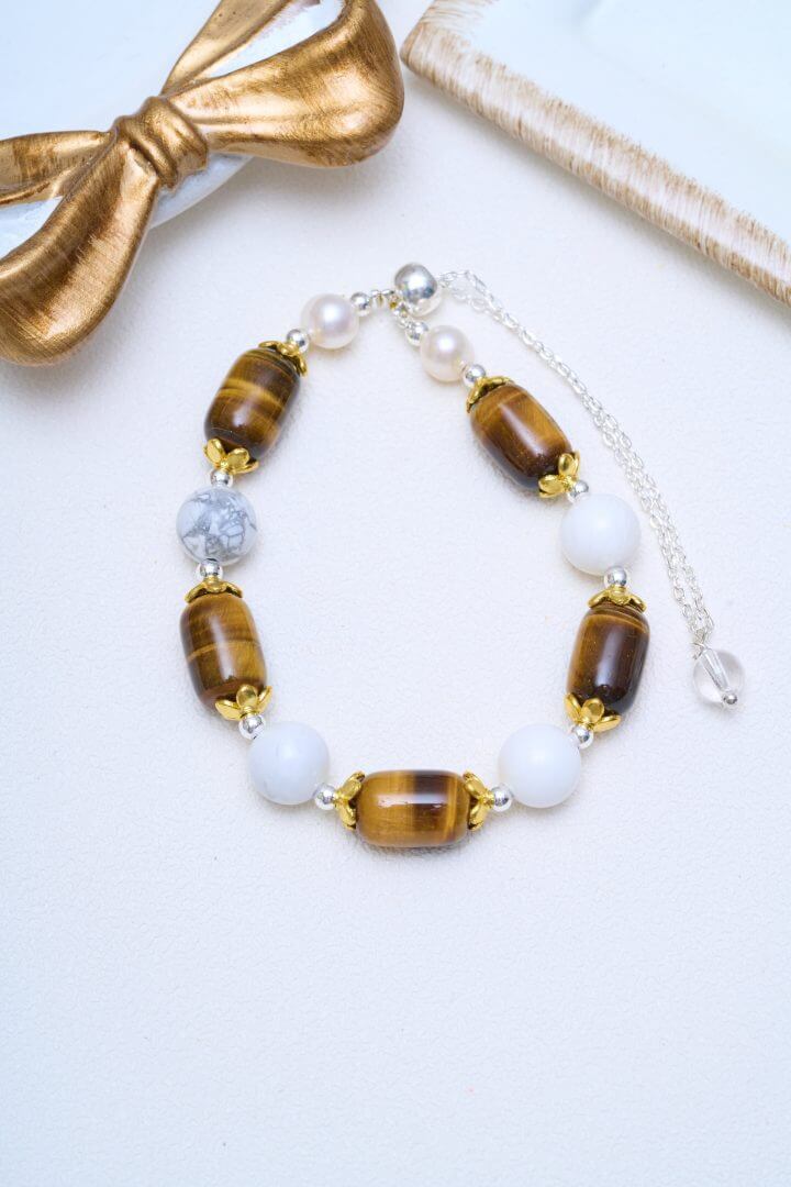 Tiger Eye Barrel Bead and White Turquoise Design 虎眼桶珠白松石设计款