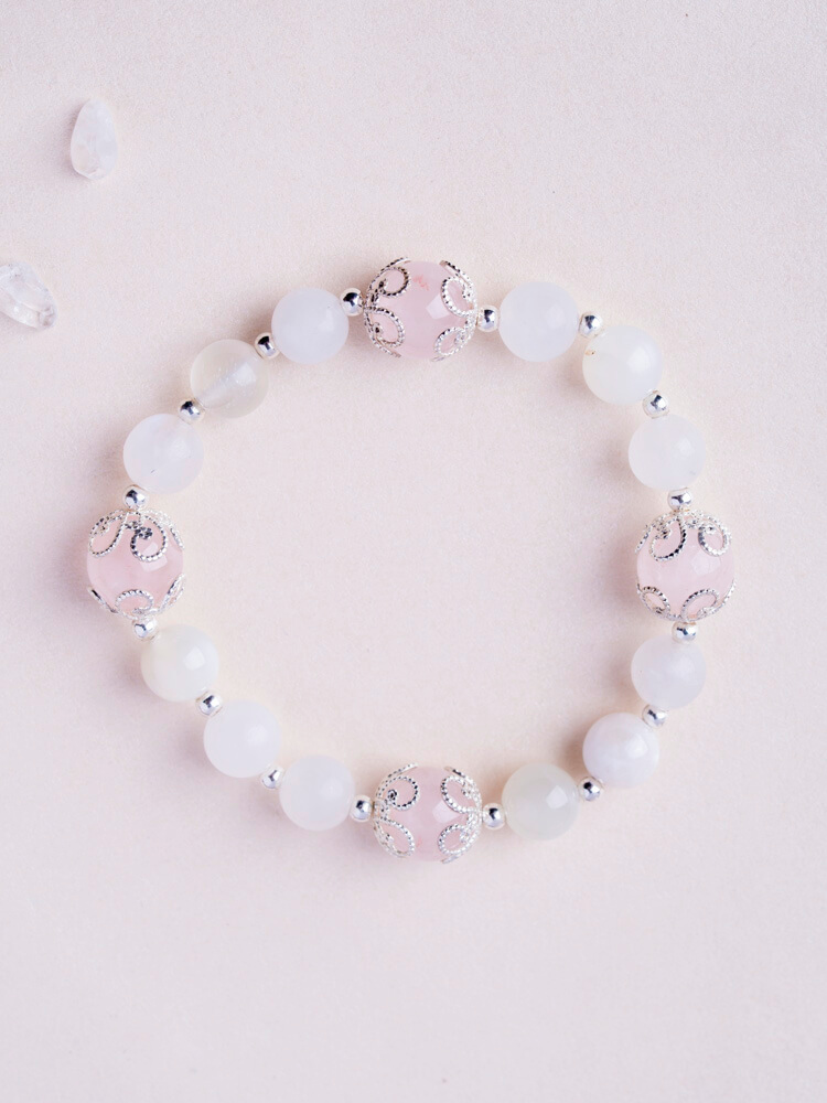 White Moonlight Rose Quartz Designer Bracelet 白月光粉晶手链设计款