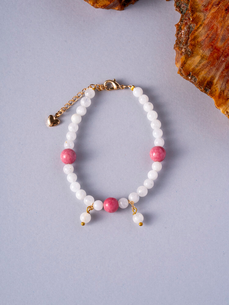 White Moonstone & Rose Quartz Bracelet Design 白月光蔷薇石手链设计款