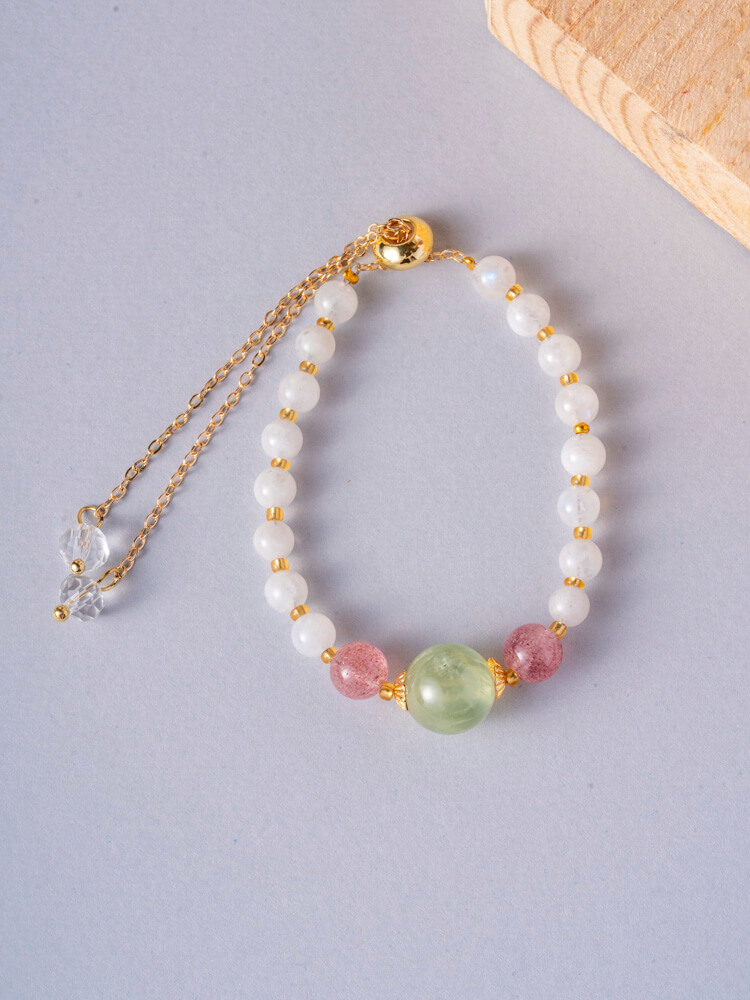White Moonstone & Prehnite Bracelet Design 白月光葡萄石手链设计款